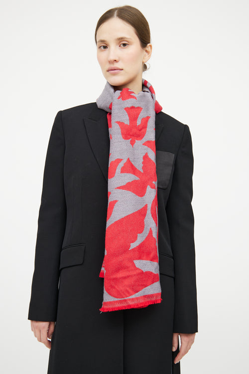 Alexander McQueen Grey 
Red Wool Scarf