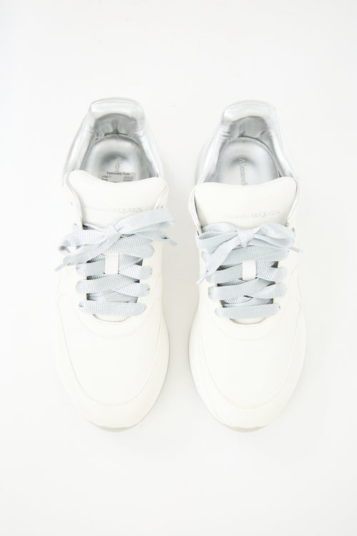 Alexander McQueen White 
Silver Leather Sneaker