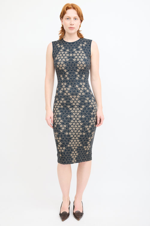 Alexander McQueen SS 2013 Navy 
Cream Honeycomb Dress