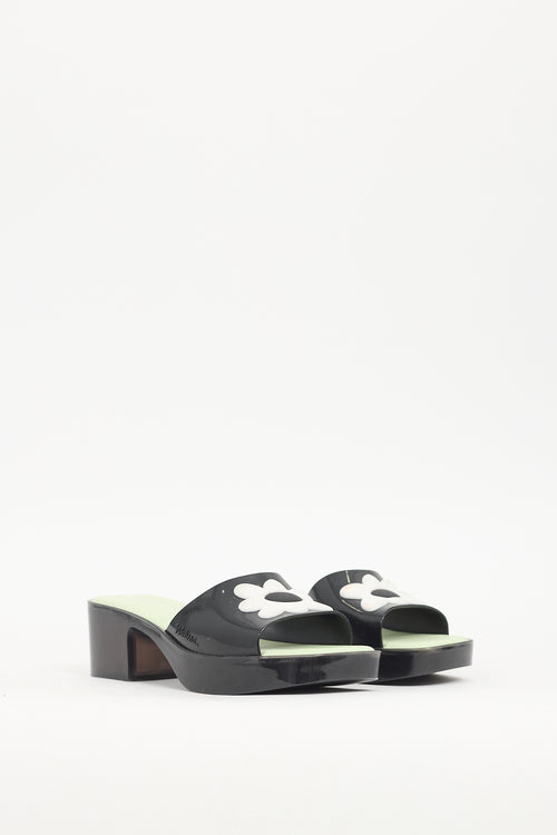 Melissa X Lazy Oaf Black Floral Rubber Sandal