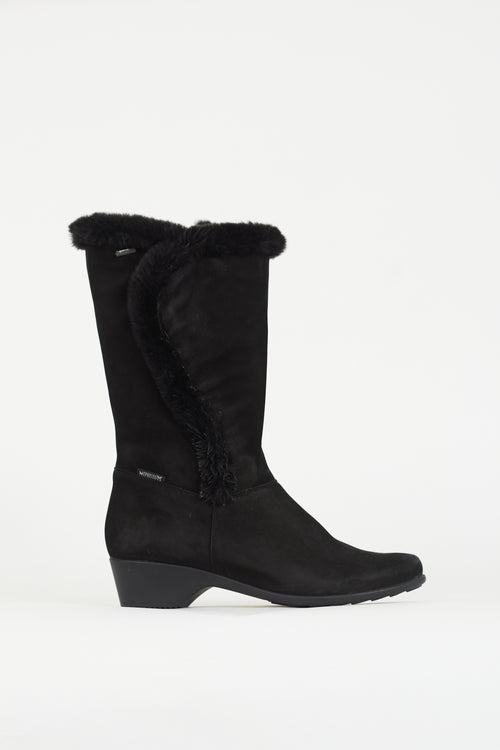 Mephisto Black Shearling Wedge Boot