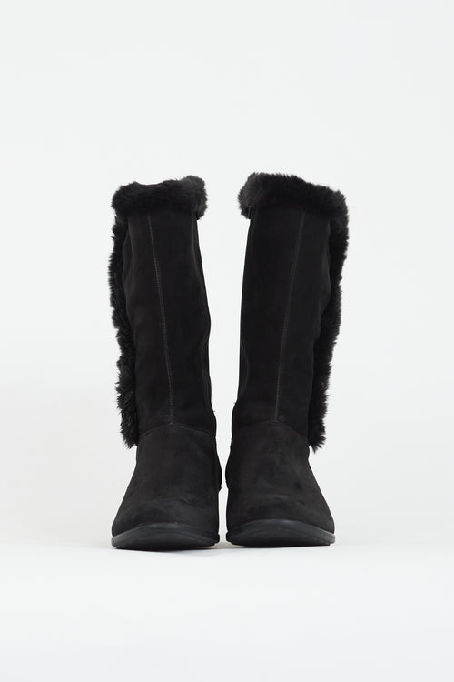 Mephisto Black Shearling Wedge Boot