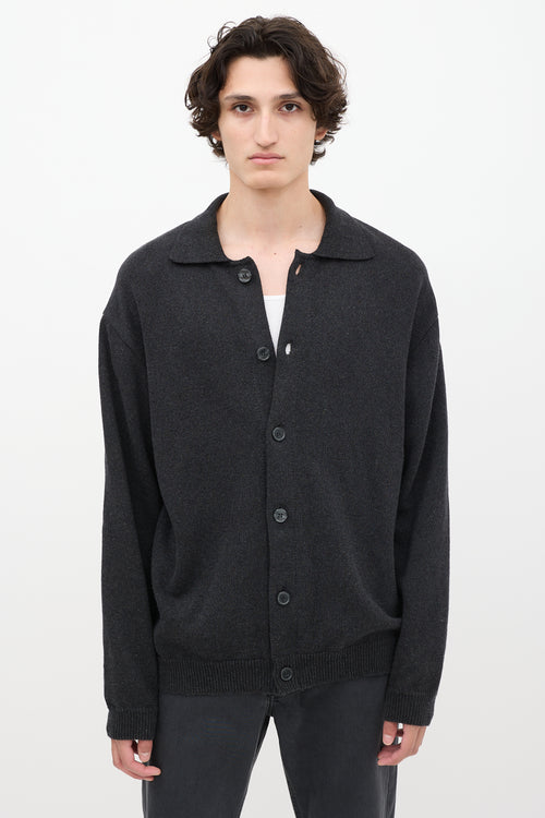 Mfpen Dark Grey Cotton Knit Collared Cardigan