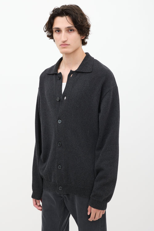 Mfpen Dark Grey Cotton Knit Collared Cardigan