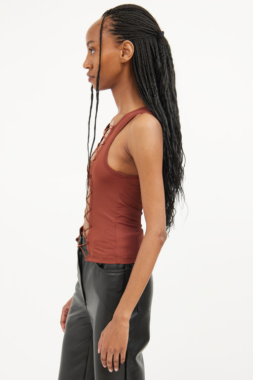 Miaou Brown Lace Up Top