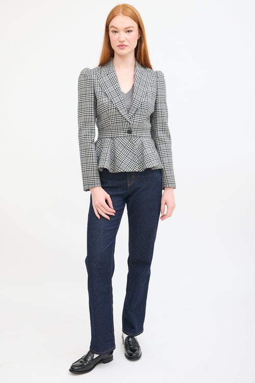 Michael Kors Black 
White Patterned Peplum Blazer