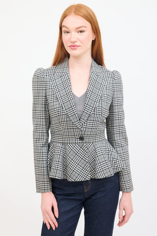 Michael Kors Black 
White Patterned Peplum Blazer