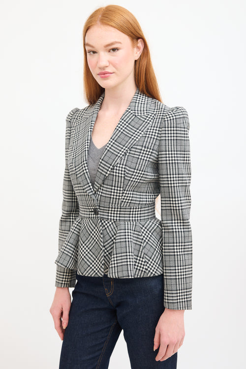 Michael Kors Black 
White Patterned Peplum Blazer