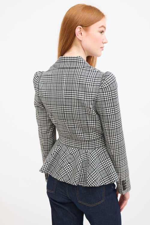 Michael Kors Black 
White Patterned Peplum Blazer