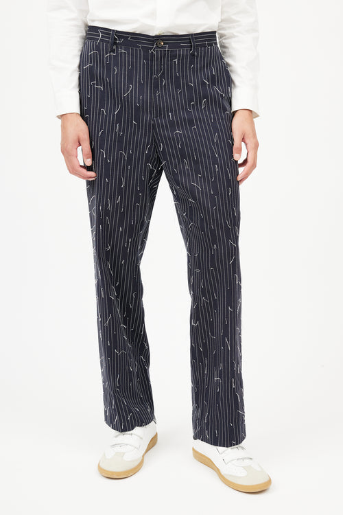 Michael Kors Navy 
White Stitch Pinstripe Trouser