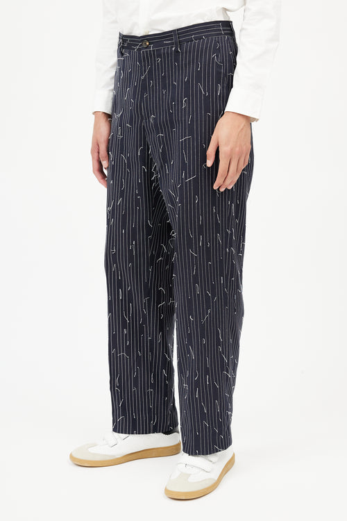 Michael Kors Navy 
White Stitch Pinstripe Trouser