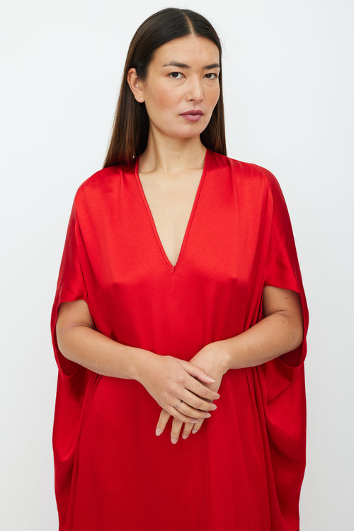 Michael Kors Red Satin Oversized V-Neck Dress