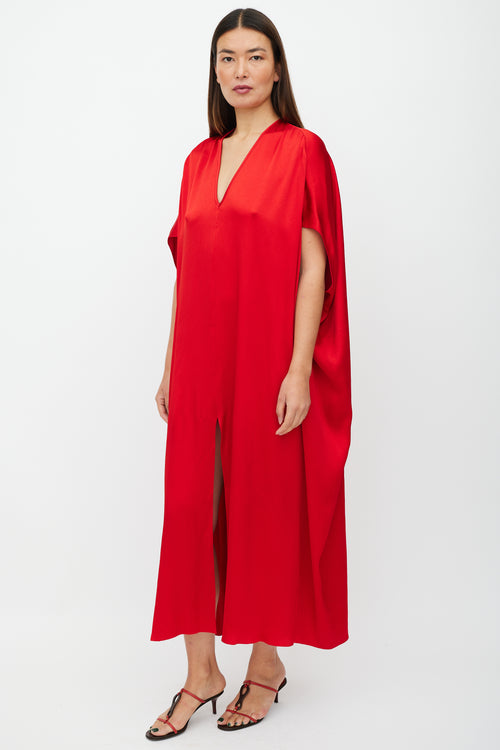 Michael Kors Red Satin Oversized V-Neck Dress