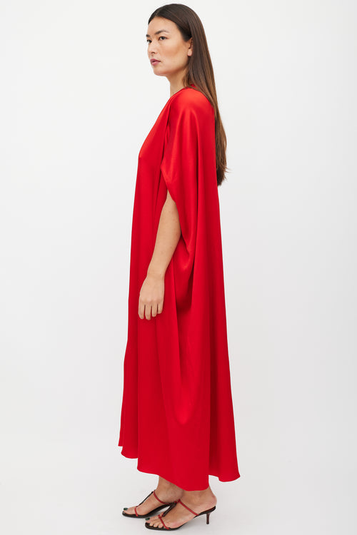 Michael Kors Red Satin Oversized V-Neck Dress