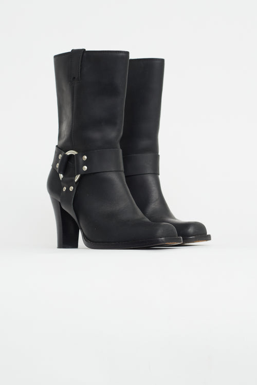 Michael Kors Black Leather Heeled Harness Boot