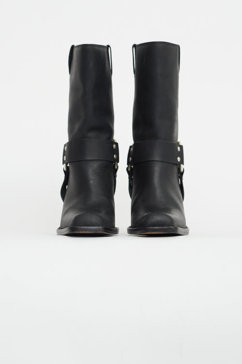 Michael Kors Black Leather Heeled Harness Boot