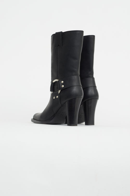 Michael Kors Black Leather Heeled Harness Boot