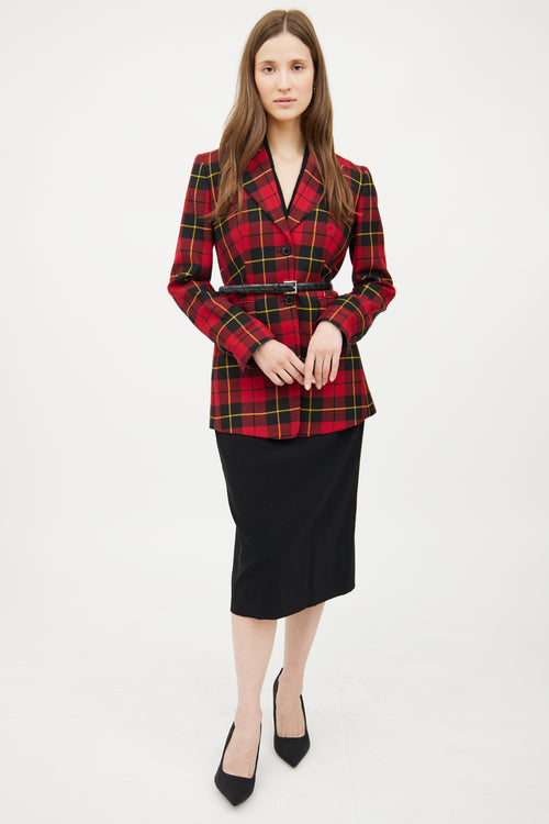 Michael Kors Red Plaid Long Sleeve Blazer