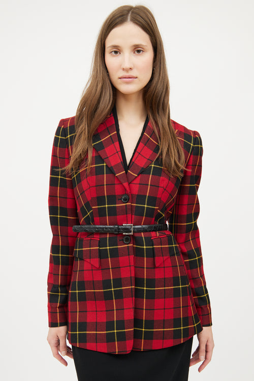 Michael Kors Red Plaid Long Sleeve Blazer