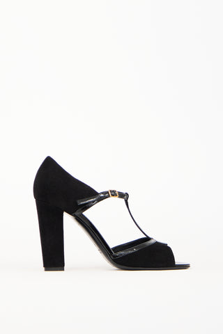 Michel Vivien Black Suede T-Strap Heel