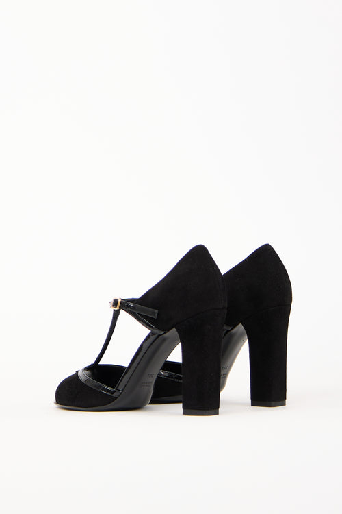 Michel Vivien Black Suede T-Strap Heel