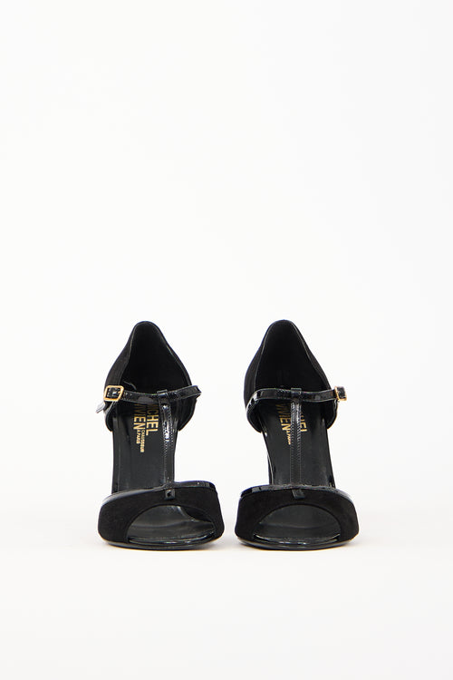 Michel Vivien Black Suede T-Strap Heel