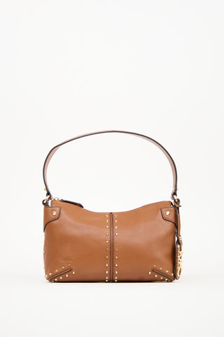 Michael Kors Brown Leather Studded Astor Shoulder Bag