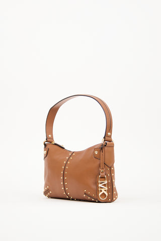 Michael Kors Brown Leather Studded Astor Shoulder Bag