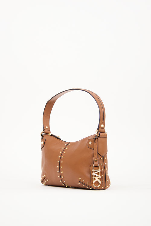 Michael Kors Brown Leather Studded Astor Shoulder Bag