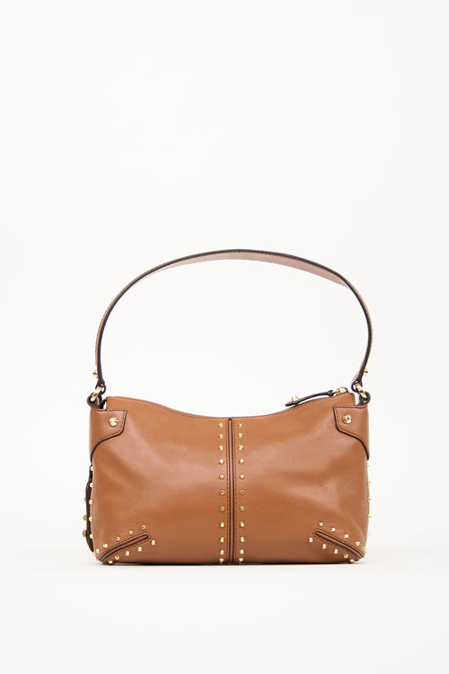 Michael Kors Brown Leather Studded Astor Shoulder Bag