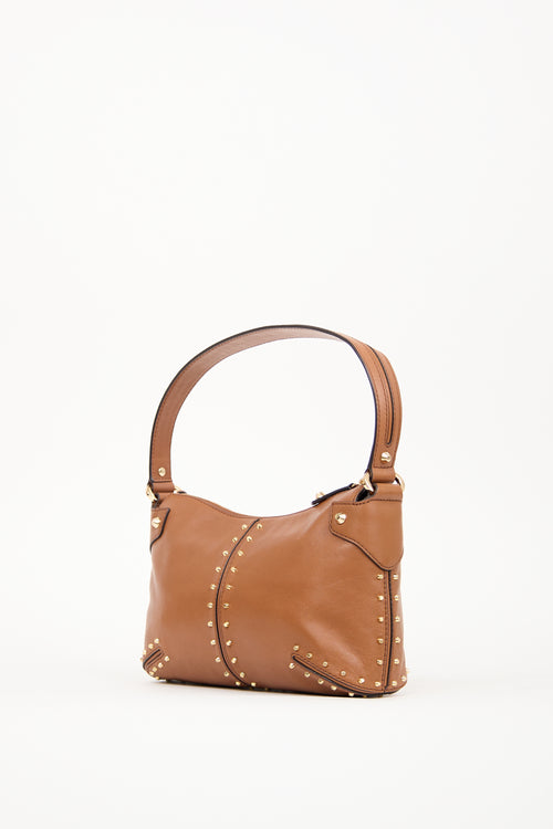 Michael Kors Brown Leather Studded Astor Shoulder Bag