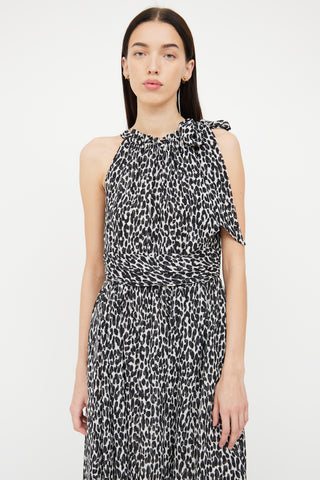 Michael Kors Black 
White Silk Ruched Dress