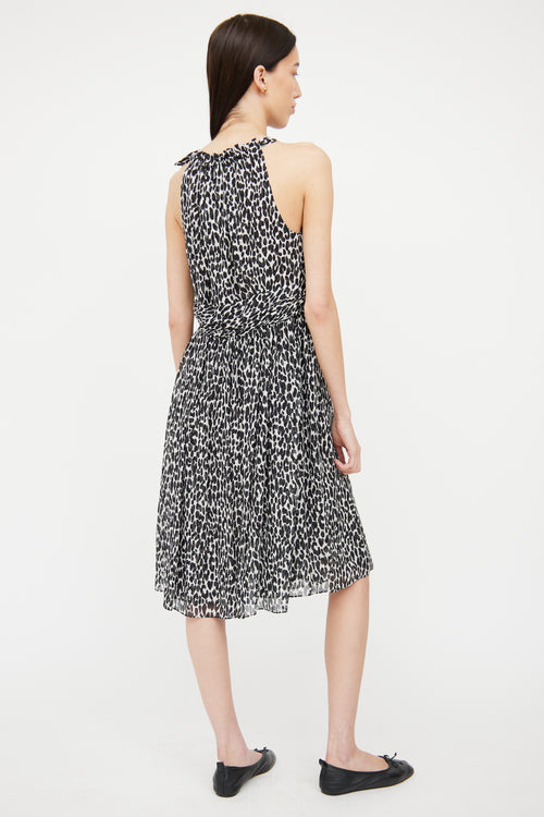 Michael Kors Black 
White Silk Ruched Dress