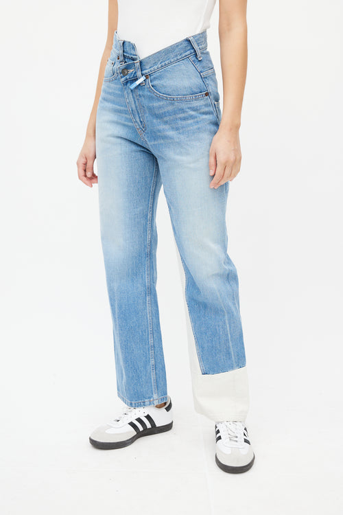 Mihara Yasuhiro Blue 
White Asymmetrical Denim Jeans