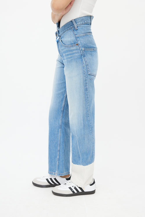 Mihara Yasuhiro Blue 
White Asymmetrical Denim Jeans