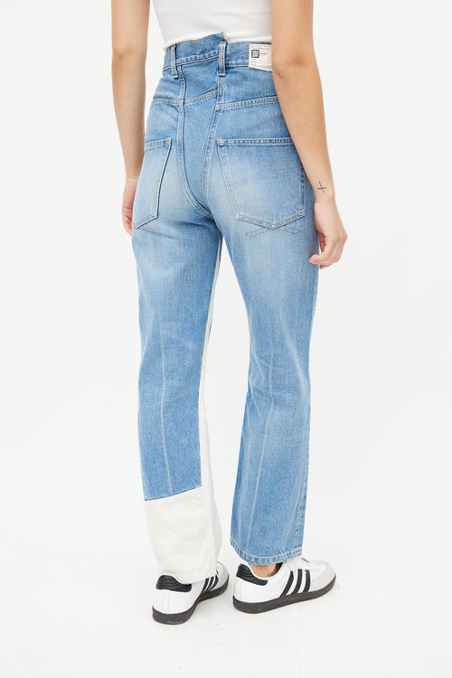 Mihara Yasuhiro Blue 
White Asymmetrical Denim Jeans