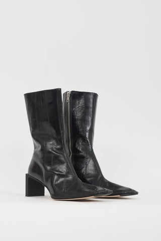 Miista Black Leather Anitha Textured Boot