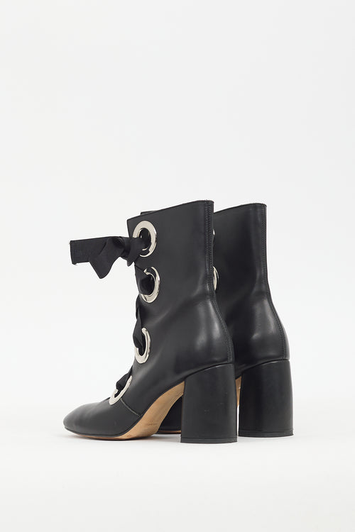 Miista Black Leather Erika Lace Up Boot