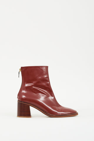 Miista Red Leather Zipped Ankle Boot