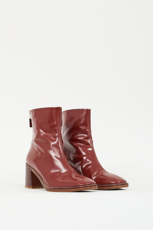 Miista Red Leather Zipped Ankle Boot