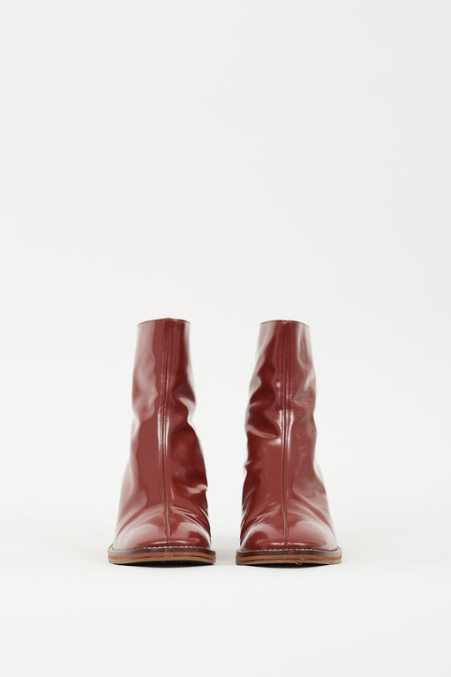 Miista Red Leather Zipped Ankle Boot