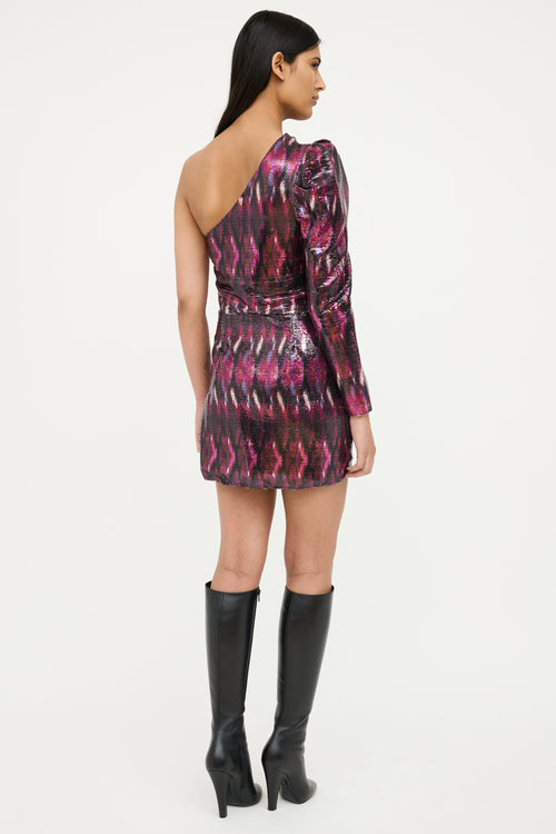 Misa Purple Multi Sequin One Shoulder Dress