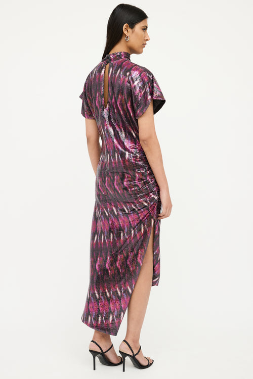 Misa Purple Multi Sequin Ruched Dress