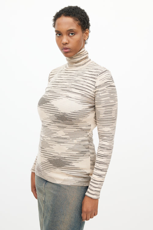 Missoni Beige 
Black Stripe Turtleneck Top