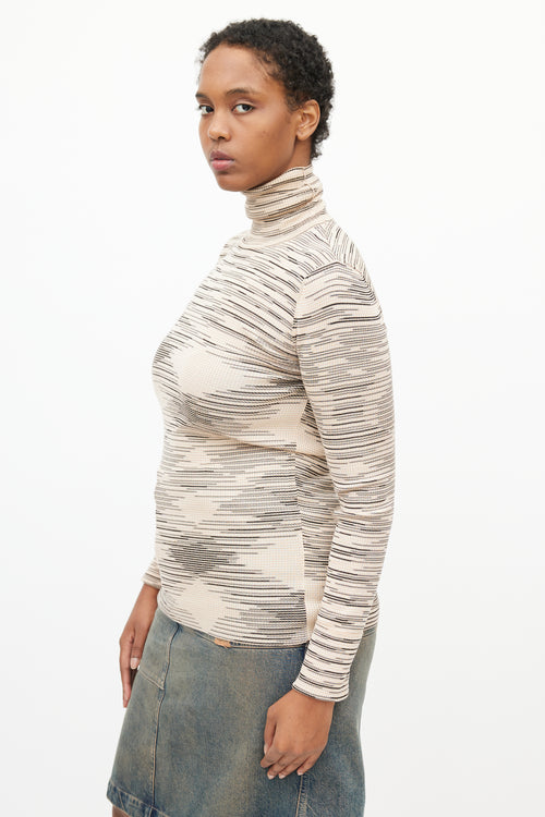 Missoni Beige 
Black Stripe Turtleneck Top