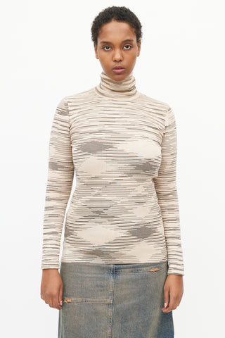 Missoni Beige 
Black Stripe Turtleneck Top