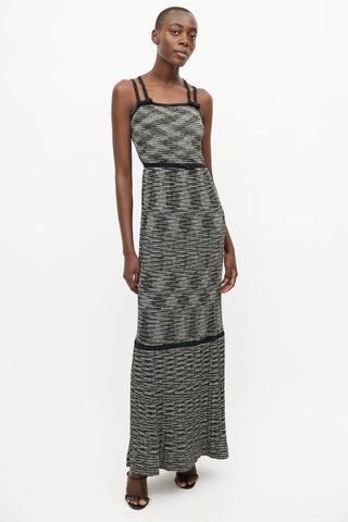 Missoni Black 
Grey Metallic Pleated Dress