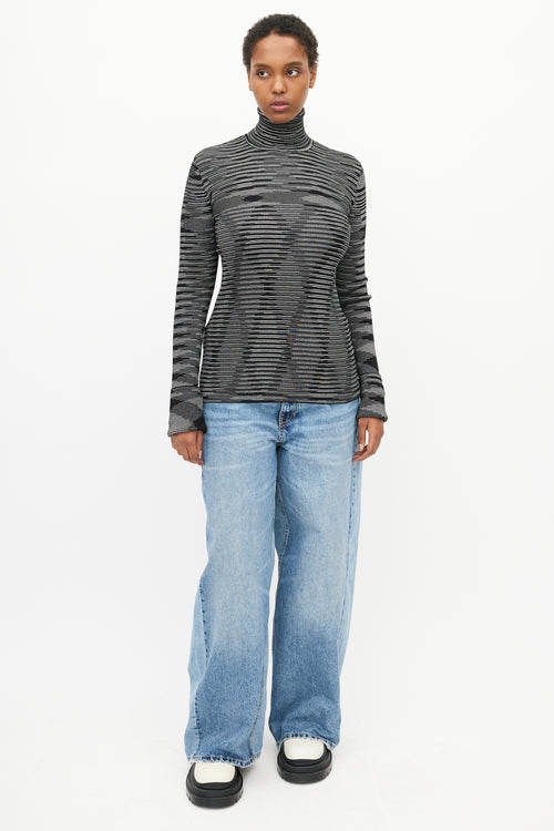 Missoni Black 
White Stripe Turtleneck Top