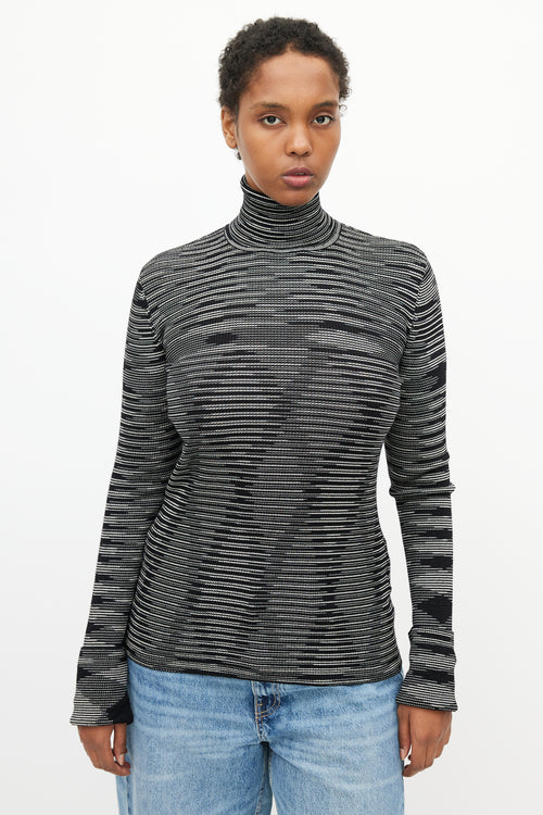 Missoni Black 
White Stripe Turtleneck Top