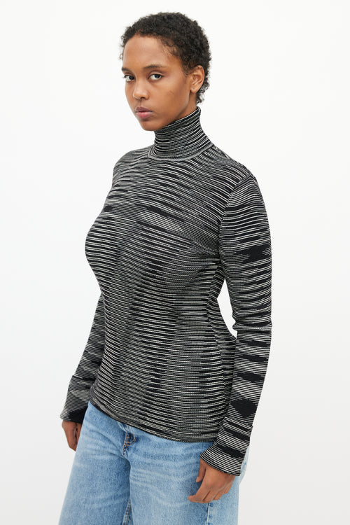 Missoni Black 
White Stripe Turtleneck Top